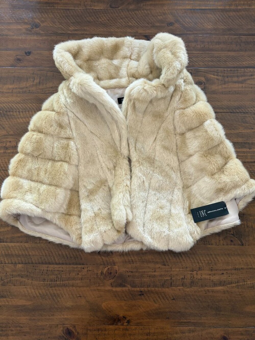Inc International Concepts Womens Cream Faux Fur Cape